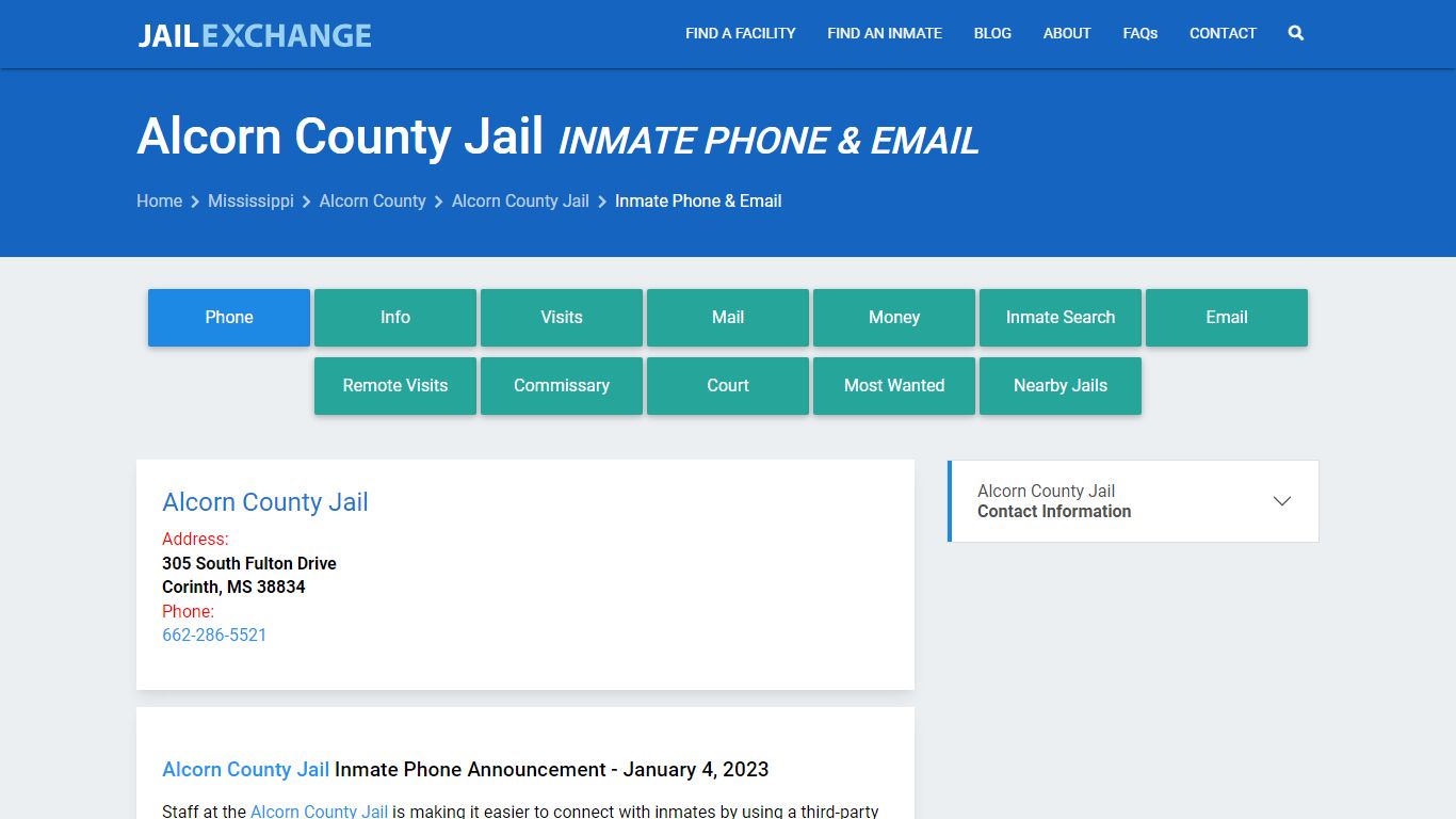 Inmate Phone - Alcorn County Jail, MS - Jail Exchange