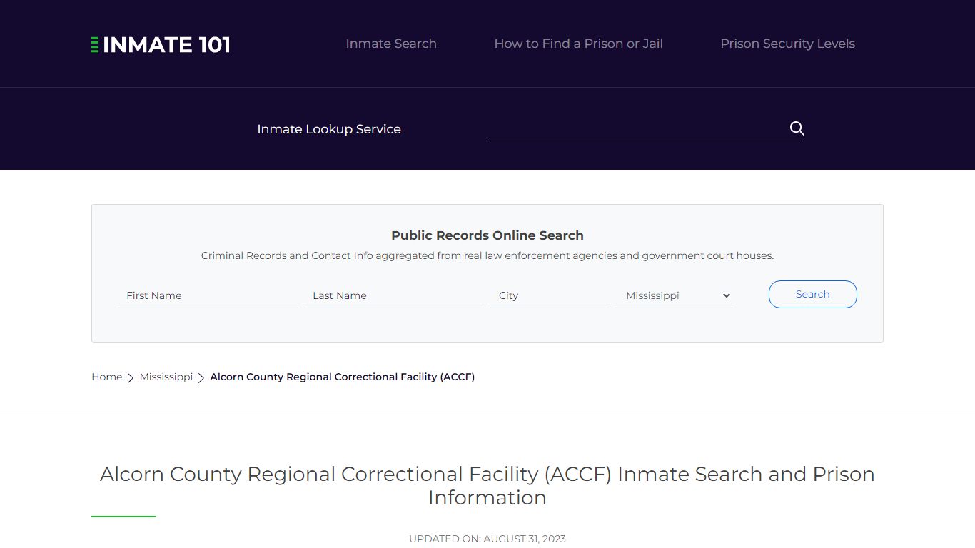 Alcorn County Regional Correctional Facility (ACCF) Inmate Search ...